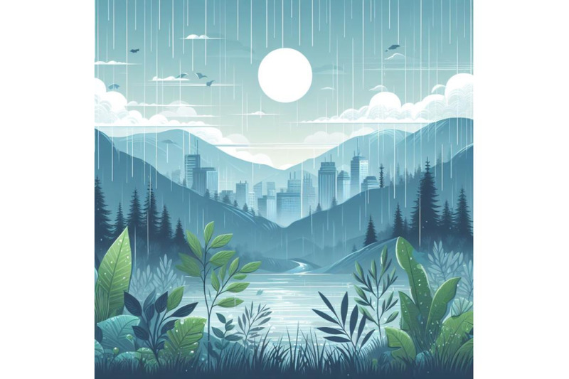 rainy-day-with-plant-vector-illustration-set