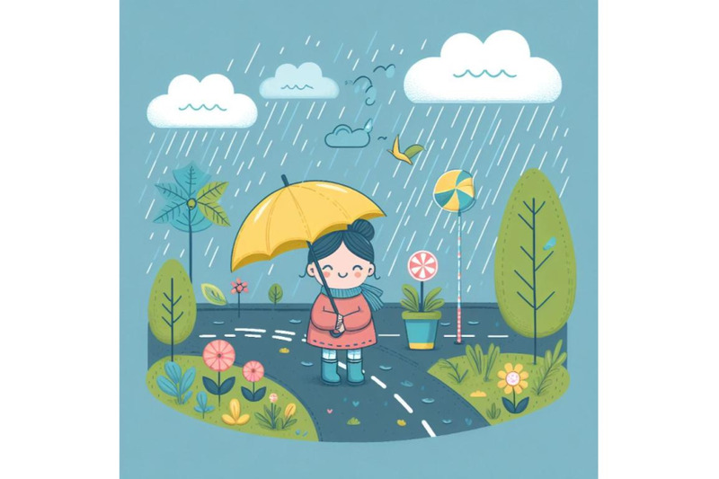 rainy-day-with-plant-vector-illustration-set