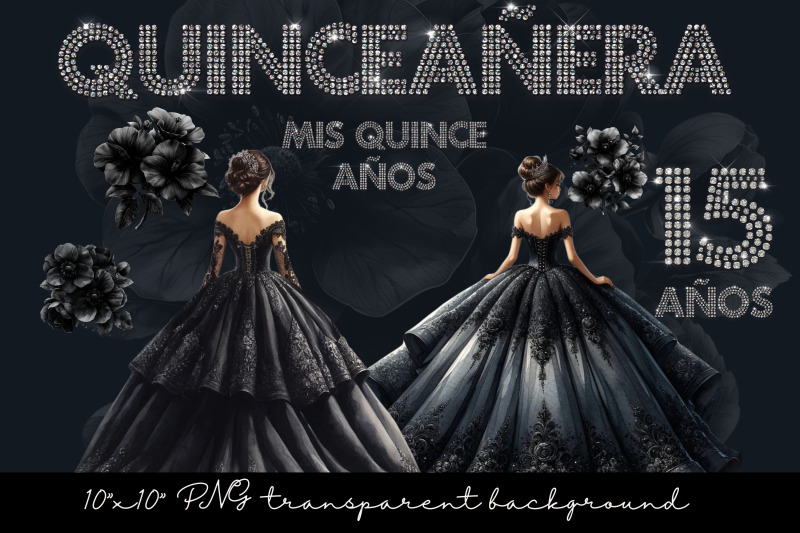watercolor-black-dress-quinceanera