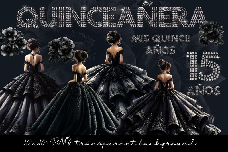 watercolor-black-dress-quinceanera