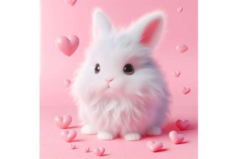 cute-fluffy-white-bunny-pink-background-3d-set