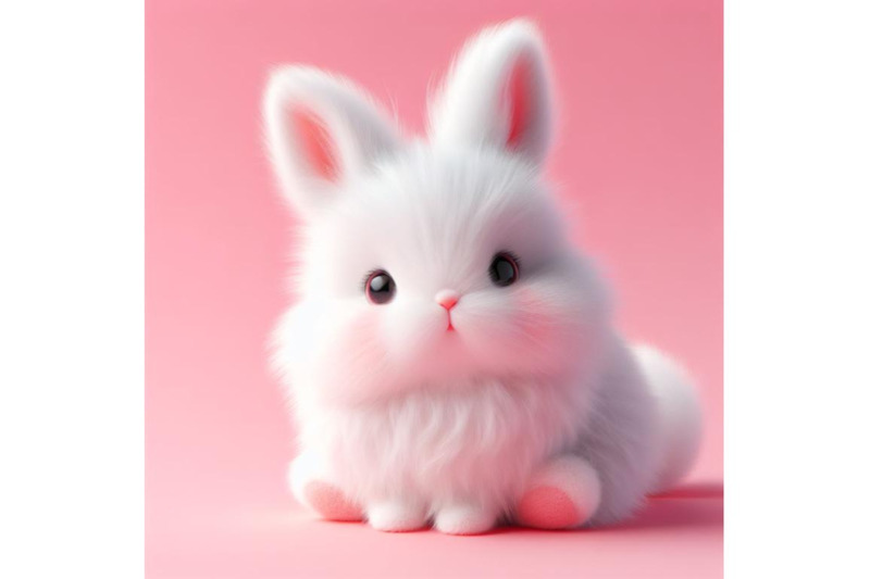 cute-fluffy-white-bunny-pink-background-3d-set