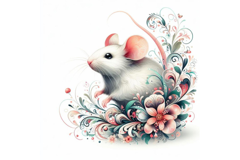 decorative-mouse-abstract-floral-white-background-set