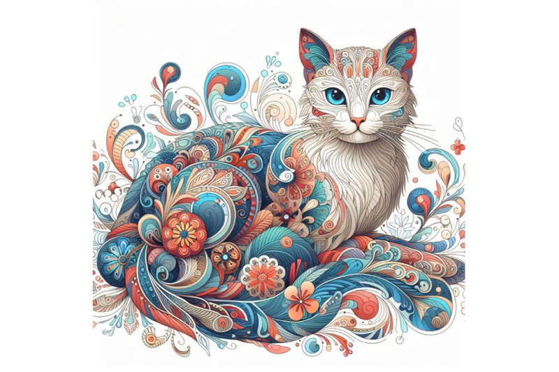 beautiful-decorative-cat-abstract-floral-set