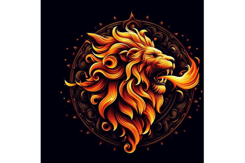 fire-blowing-lion-black-background-set