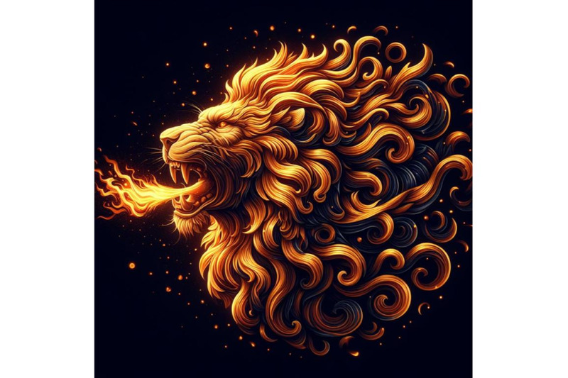 fire-blowing-lion-black-background-set