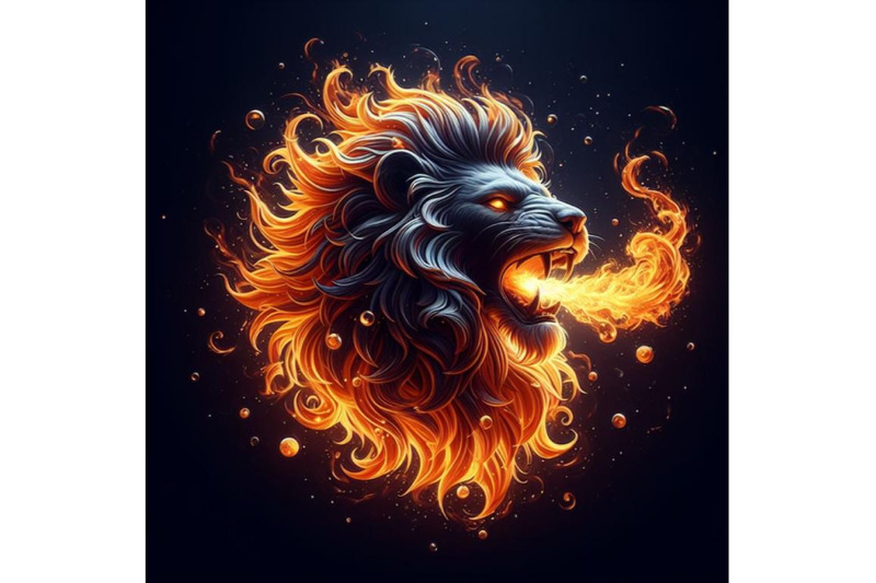 fire-blowing-lion-black-background-set