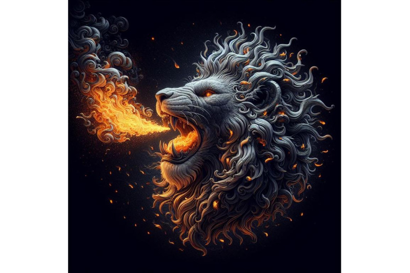 fire-blowing-lion-black-background-set