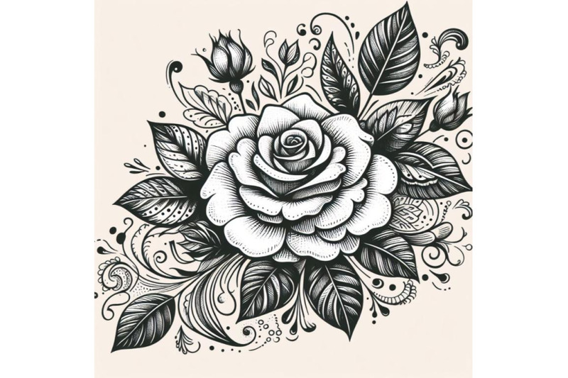 doodle-art-beautiful-rose-flower-set