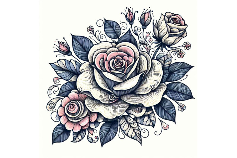 doodle-art-beautiful-rose-flower-set