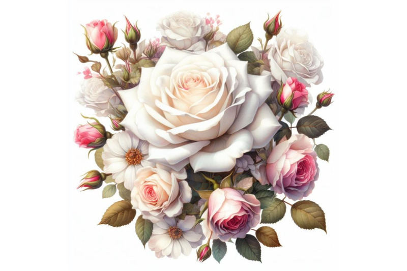 watercolor-beautiful-white-rose-set