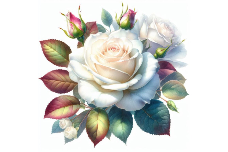 watercolor-beautiful-white-rose-set