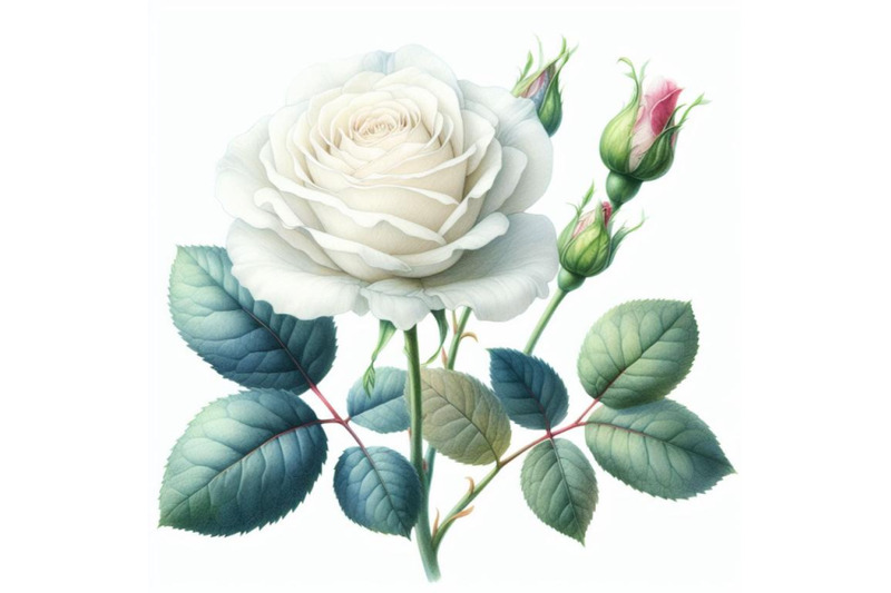 watercolor-beautiful-white-rose-set