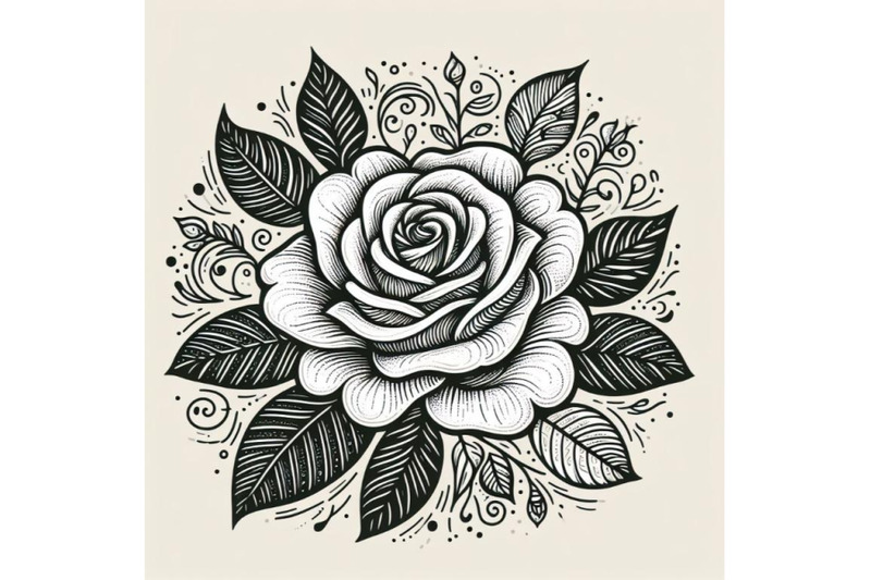 artistic-doodle-white-rose-hand-set