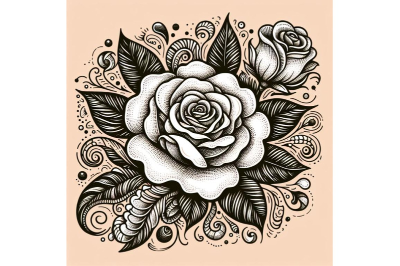 artistic-doodle-white-rose-hand-set