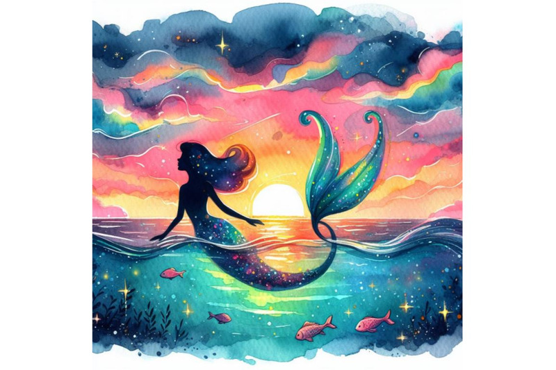 watercolor-cartoon-mermaid-set