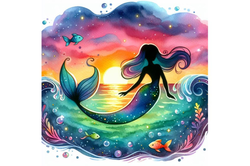 watercolor-cartoon-mermaid-set