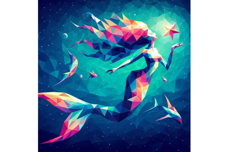 low-poly-mermaid-triangle-myth-creature