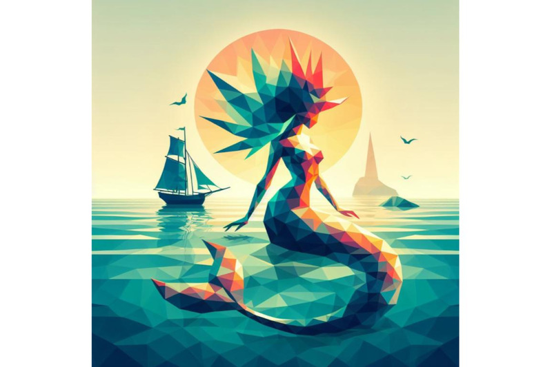 low-poly-mermaid-triangle-myth-creature