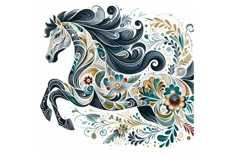 decorative-horse-abstract-floral