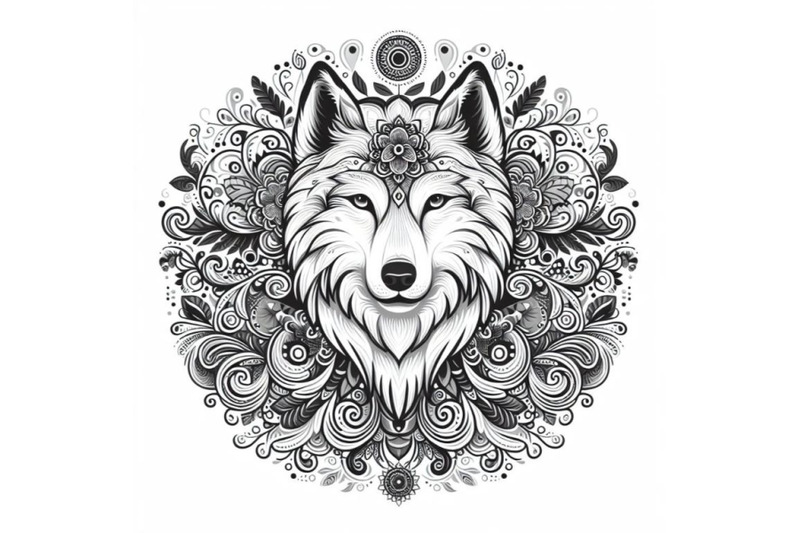 beautiful-decorative-wolf-abstract-floral-white-background