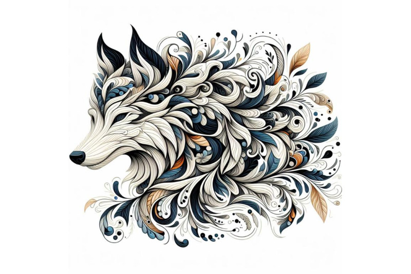 beautiful-decorative-wolf-abstract-floral-white-background