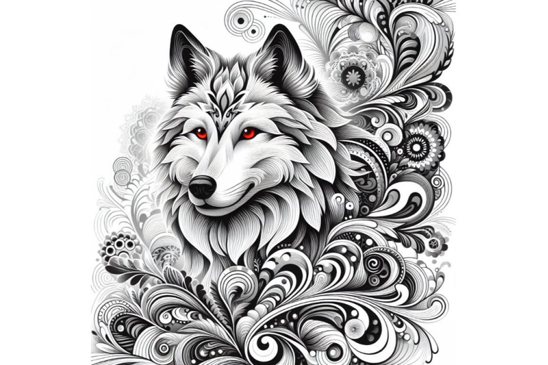 beautiful-decorative-wolf-abstract-floral-white-background