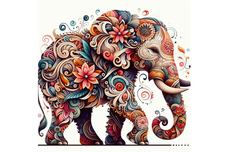 beautiful-decorative-elephant-abstract-floral-white-background