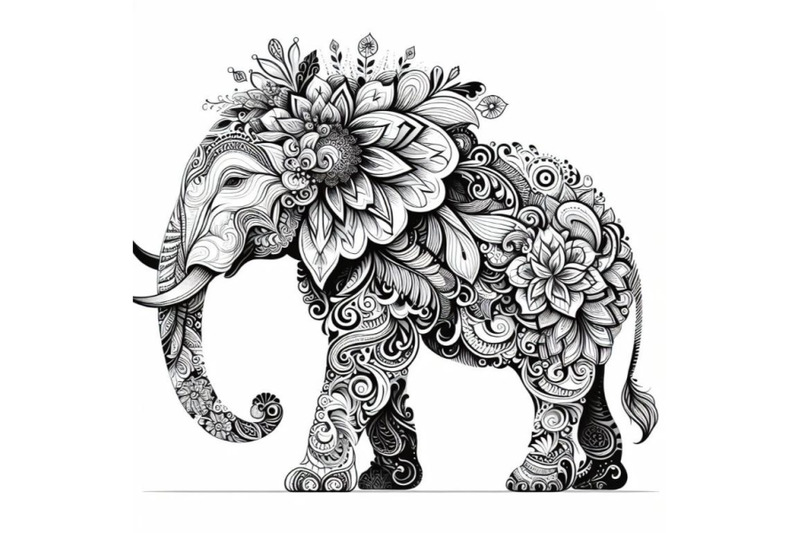 beautiful-decorative-elephant-abstract-floral-white-background