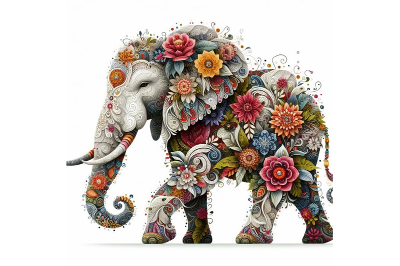 beautiful-decorative-elephant-abstract-floral-white-background