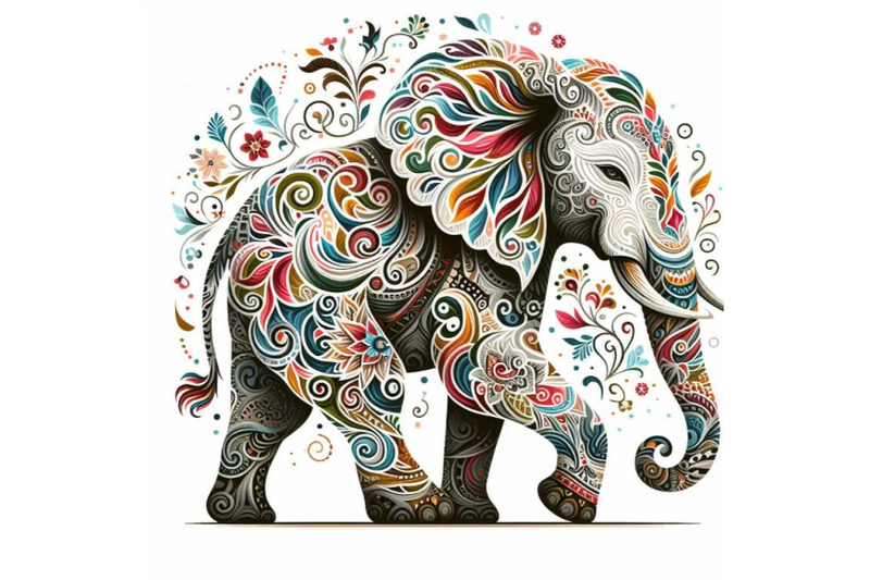 beautiful-decorative-elephant-abstract-floral-white-background