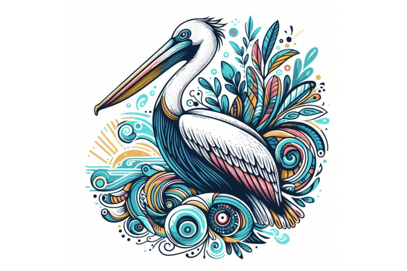 abstract-art-with-exotic-marine-pelican-bird-isolated