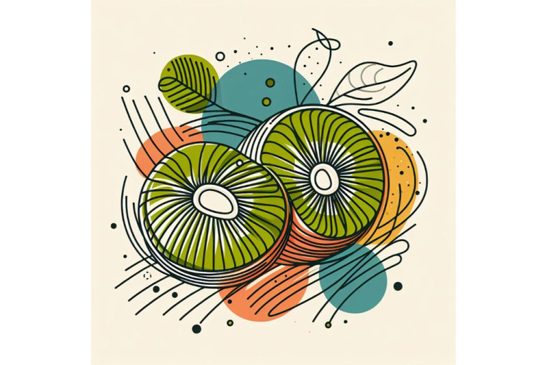 abstract-line-art-of-kiwi-with-color-splats-kiwi-contour-drawing