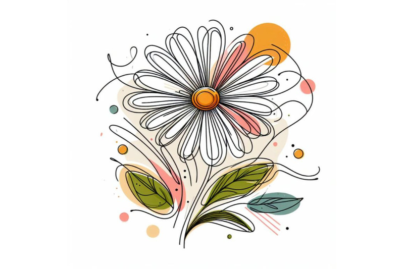 abstract-line-art-of-tropical-daisy-with-color-splats-daisy-contour-d