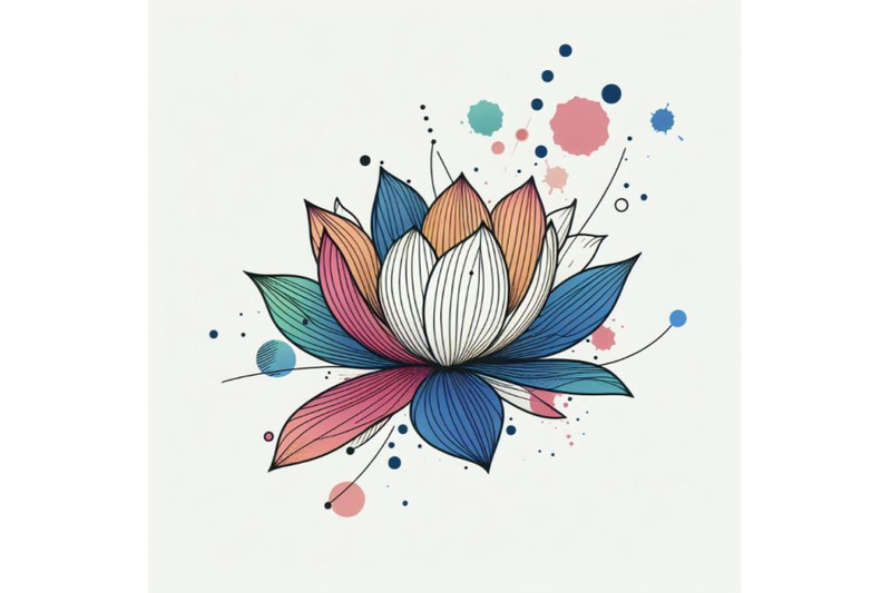abstract-line-art-of-tropical-lotus-with-color-splats-lotus-contour-dr