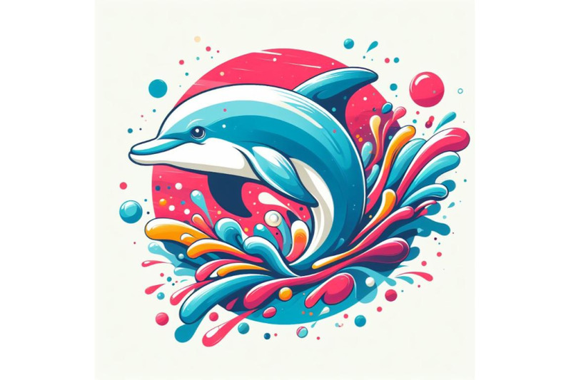 abstract-splash-art-poster-of-dolphin-on-white-background