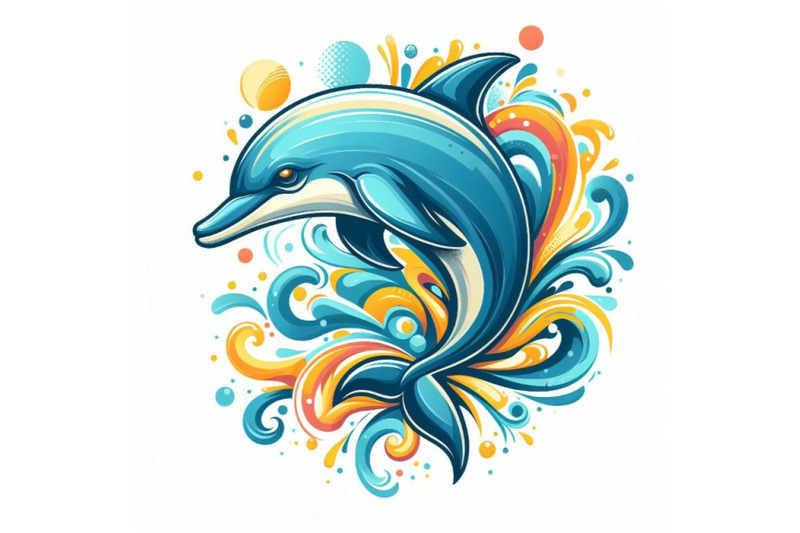 abstract-splash-art-poster-of-dolphin-on-white-background
