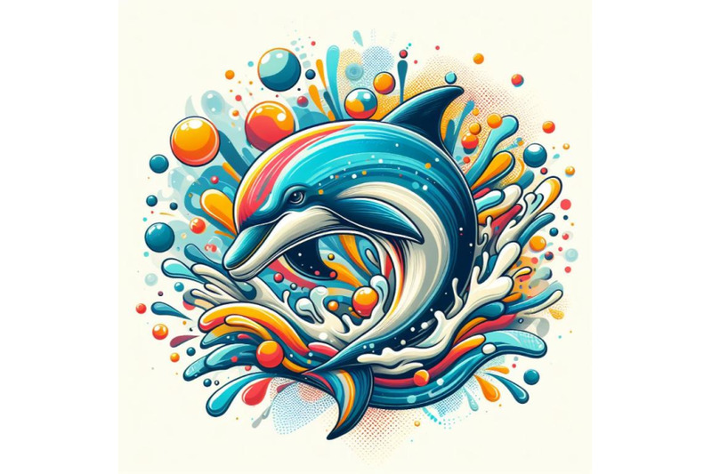 abstract-splash-art-poster-of-dolphin-on-white-background