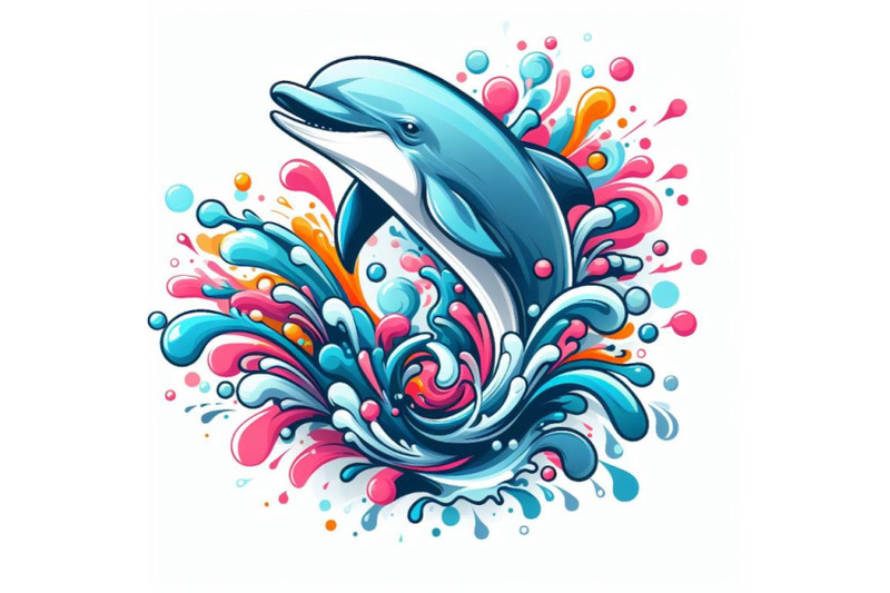 abstract-splash-art-poster-of-dolphin-on-white-background