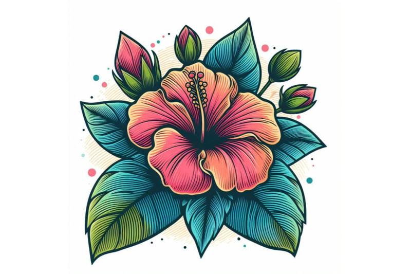 colorful-line-art-decoration-of-hibiscus-flower-with-leaves