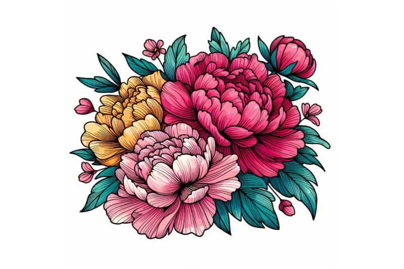 colorful-peony-line-art-style