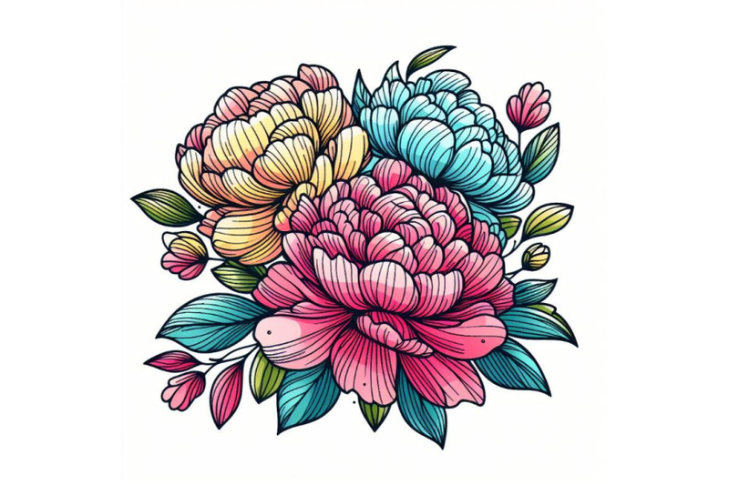 colorful-peony-line-art-style