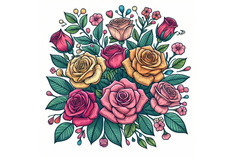 colorful-rose-bouquet-line-art-style