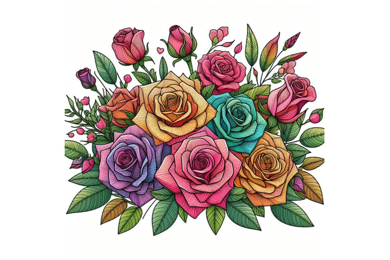 colorful-rose-bouquet-line-art-style