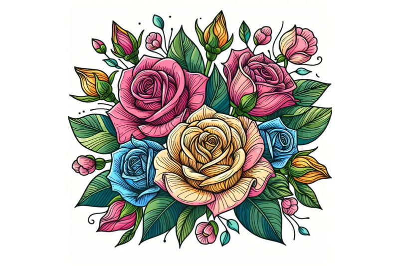 colorful-rose-bouquet-line-art-style