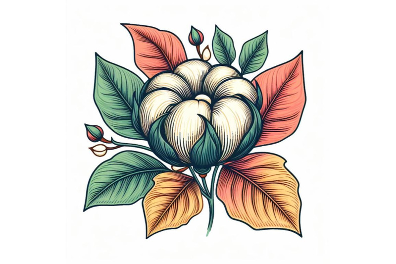 contour-engraving-bud-colorful-line-art-decoration-of-cotton-flower-w