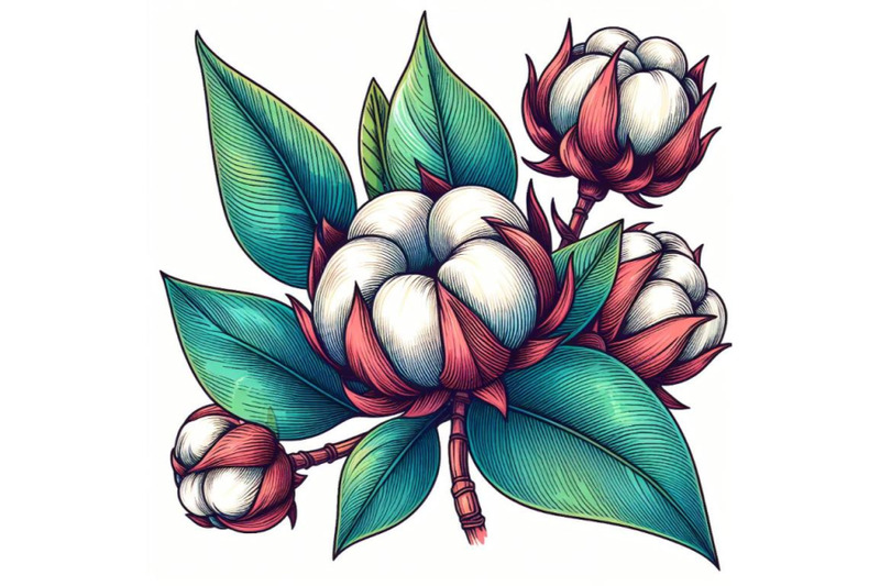 contour-engraving-bud-colorful-line-art-decoration-of-cotton-flower-w