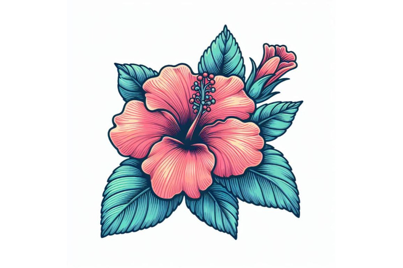 contour-engraving-bud-colorful-line-art-decoration-of-hibiscus-flower
