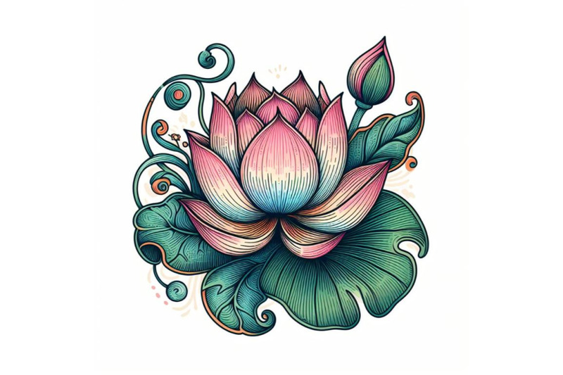 contour-engraving-bud-colorful-line-art-decoration-of-lotus-flower-wi