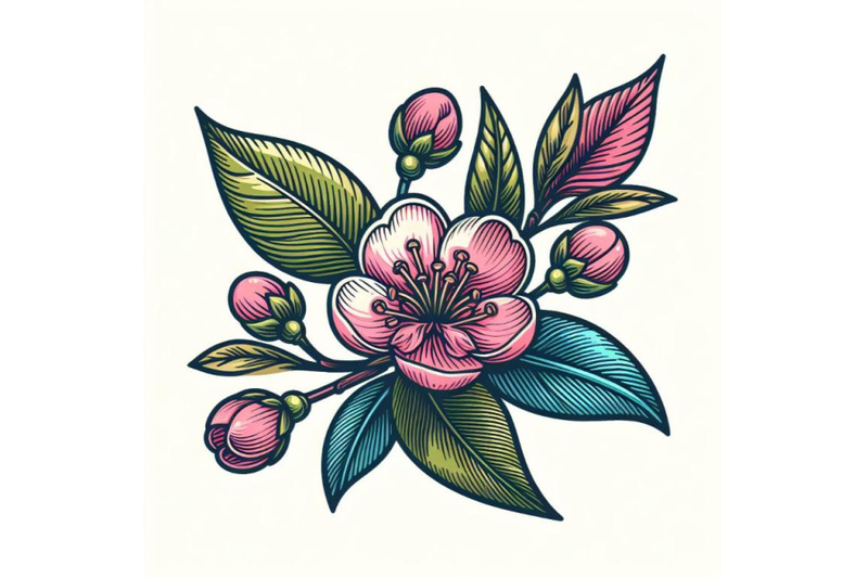 contour-engraving-bud-colorful-line-art-decoration-of-sakura-flower